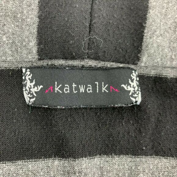 Katwalk Womens Cardigan Gray Opened Sweater Striped Long Sleeve Pockets - Picture 2 of 5